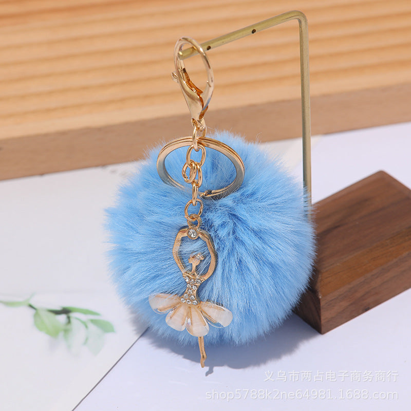 Wholesale 5pcs Cute Rhinestone Angel Ballerina Girl Pom Pom Keychain